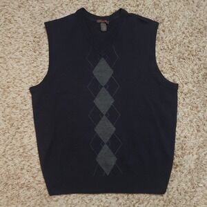 Dockers Sweater Vest Mens L Navy Blue Argyle V-Neck Acrylic Knit Sleeveless‎